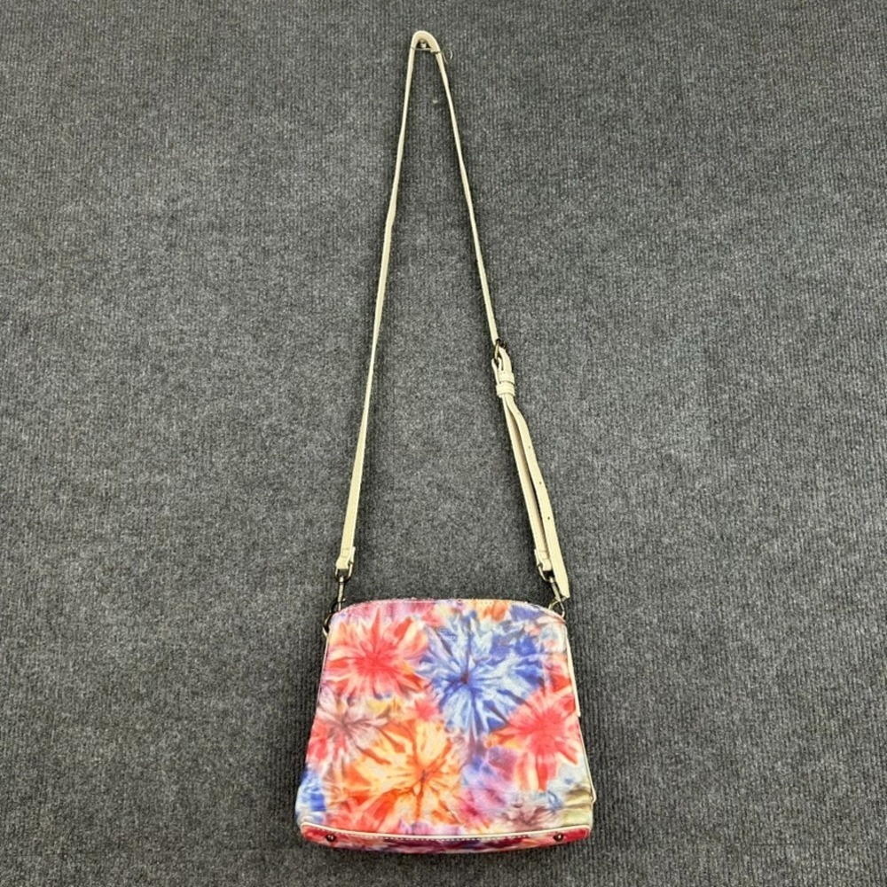 American Leather Co Leather Crossbody Vibrant Tie Dye Floral Bag Purse Boho